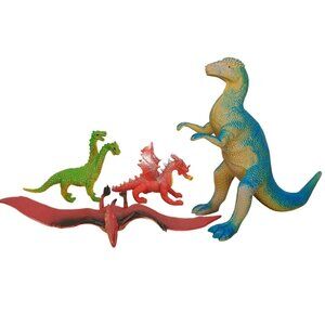 Set Of 5 Dinosaur & Dragon Figurines - Vibrant Colors - Collectible Plastic Toys